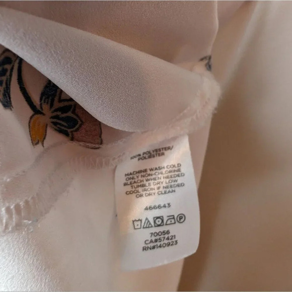 LOFT White With Floral Design Short Sleeve Swoop Neck Blouse Medium Women - Picture 6 of 8